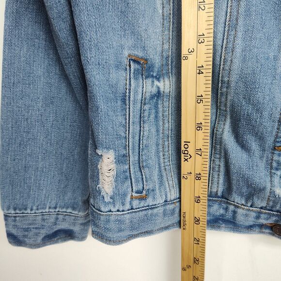 Beverly Hills Polo Club Denim Jacket Girls Size 14 Blue Distressed Button Close - Picture 6 of 8